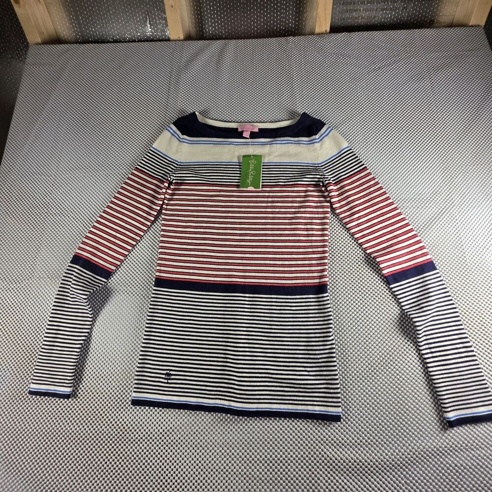 Lilly Pulitzer Maria Boatneck Sweater Womens S Paradise Stripe Navy Pink NWT...